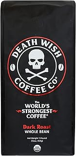 DW Coffee Death Wish Whole Bean Coffee, 16 Ounce (Pack of 6)
