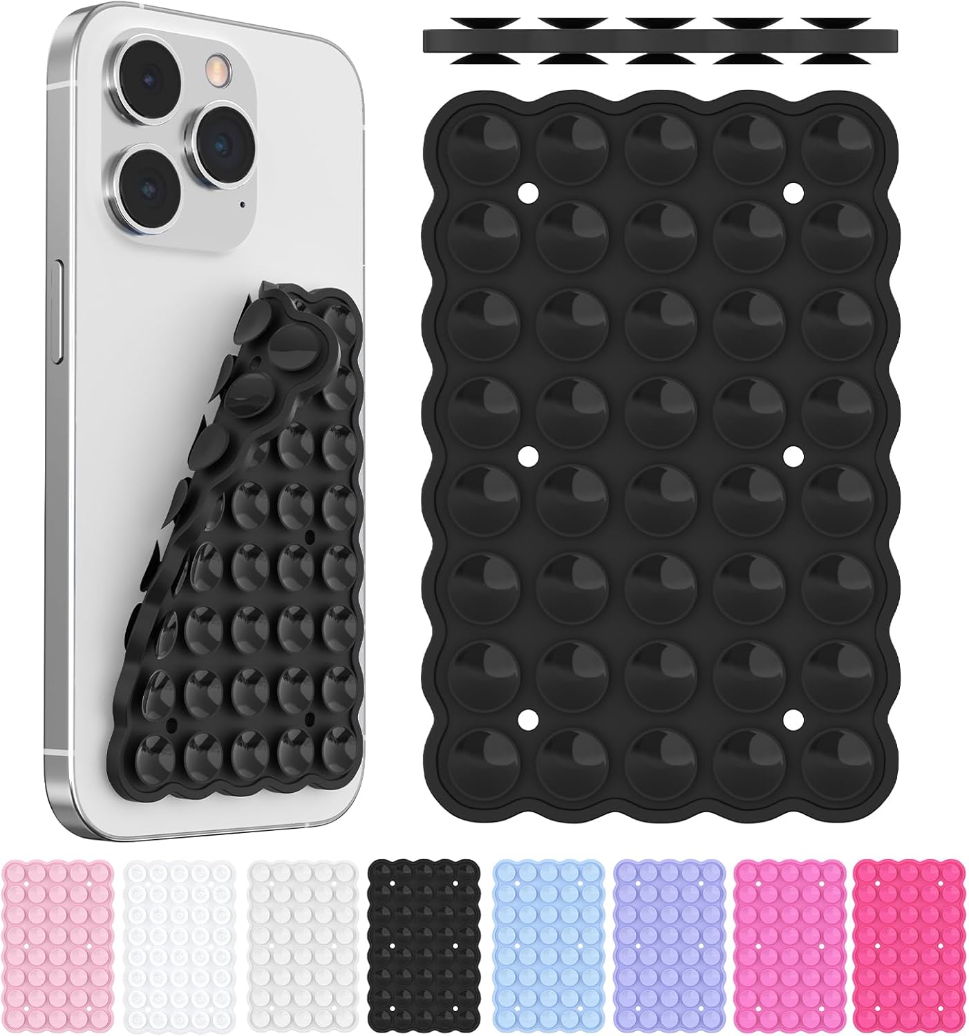 Silicone Suction Cup Phone Mount Double-Sided, Sticky Grip Suction Phone Case Mount for iPhone & Android, Hands-Free Phone Accessories for Tiktok Videos & Selfies (Black)