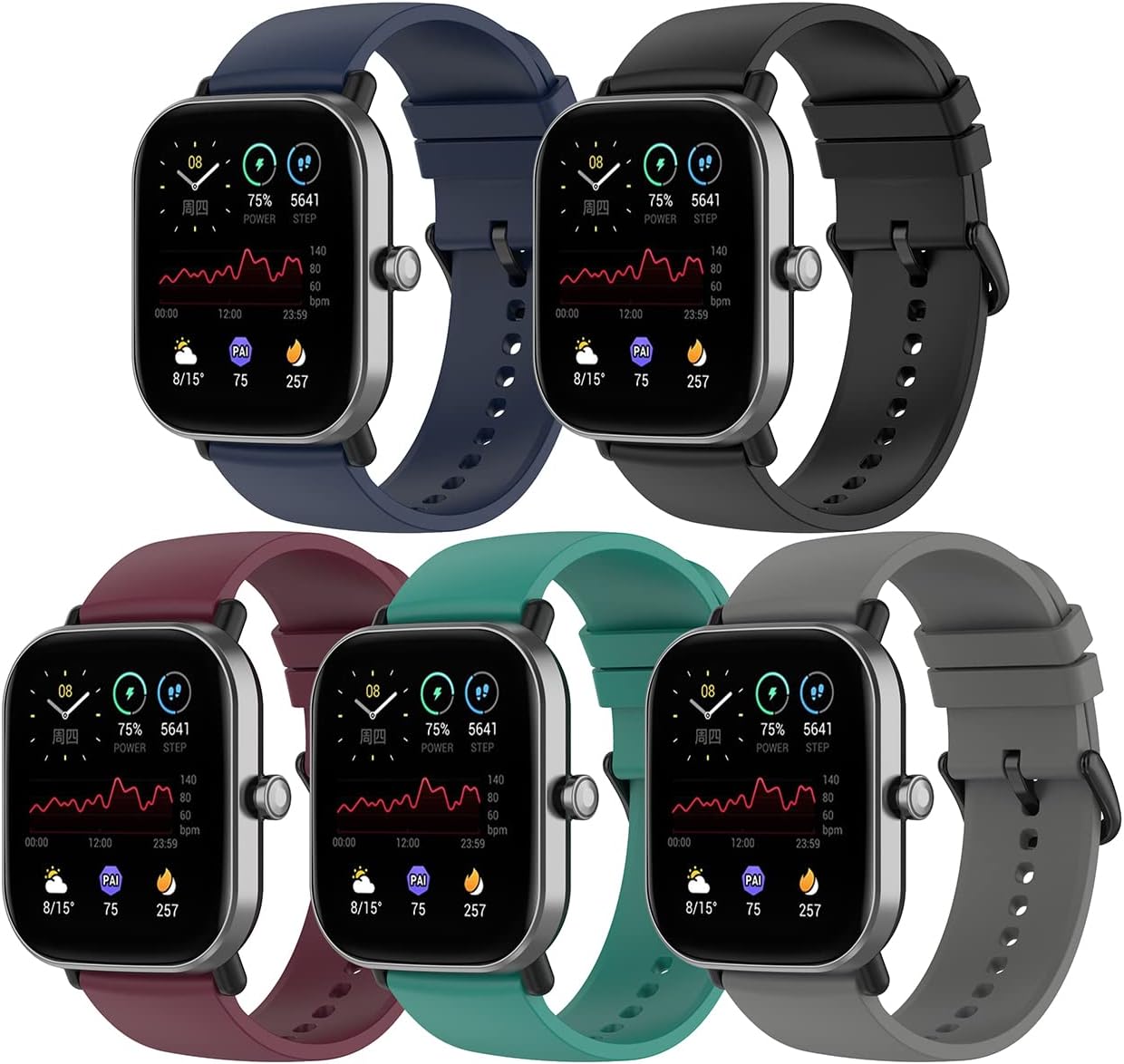 5Pack Bands Compatible with IOWODO R30 Pro Smart Watch Bands Quick Release Strap Waterproof Silicone Band for IOWODO R30 Pro