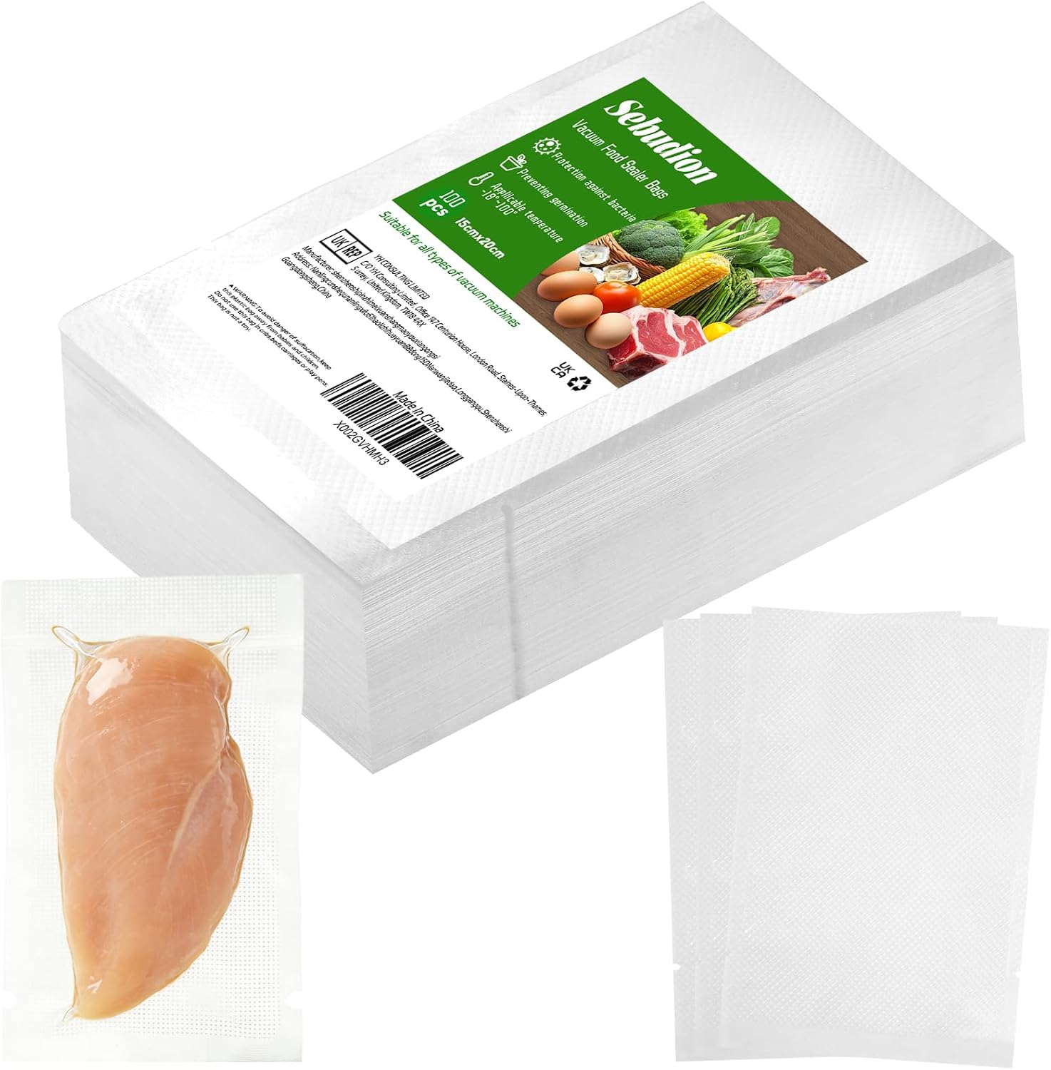100 Count Vacuum Sealer Bags, BPA Free Heavy Duty Textured,Embossed PreCut Bags for Sous Vide Cooking, Food Storage, Freezing, Boiling and Microwaving (15 * 20cm)