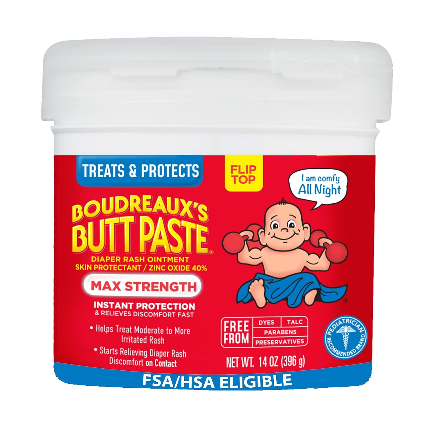 Boudreaux’s Butt Paste Maximum Strength Diaper Rash Cream, 14 Oz Jar | Diaper Cream for Baby, Ointment With Zinc Oxide, Fast Relief, Overnight Protection, Moderate to Irritated Diaper Rash