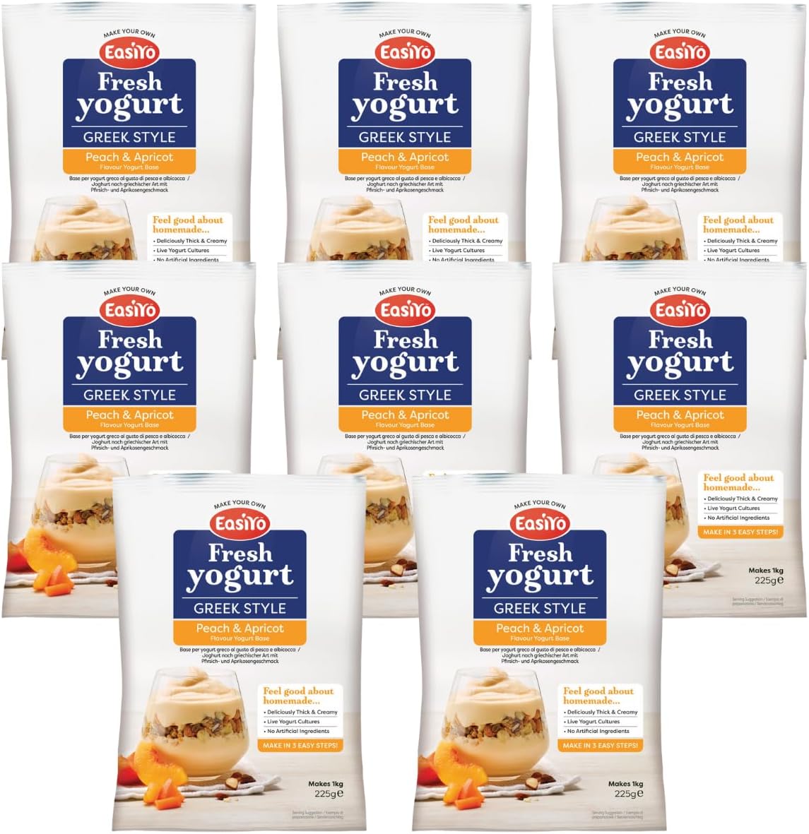 EasiYo Yogurt Greek Style Peach & Apricot 8 Pack Yoghurt