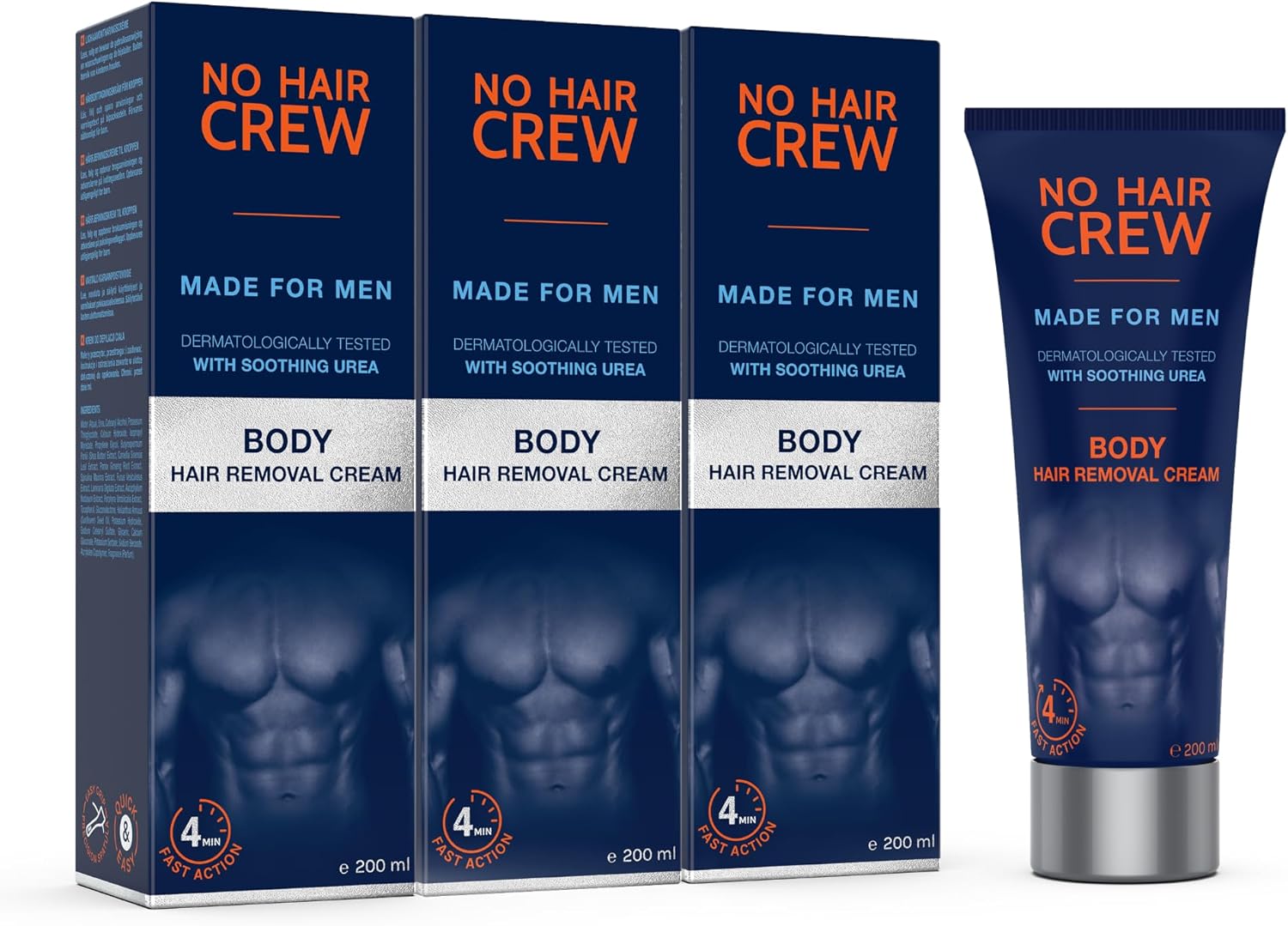 NO HAIR CREW 3 x Body Hair Removal Cream – Depilatory Cream Made for Men (3 x 200ml)
