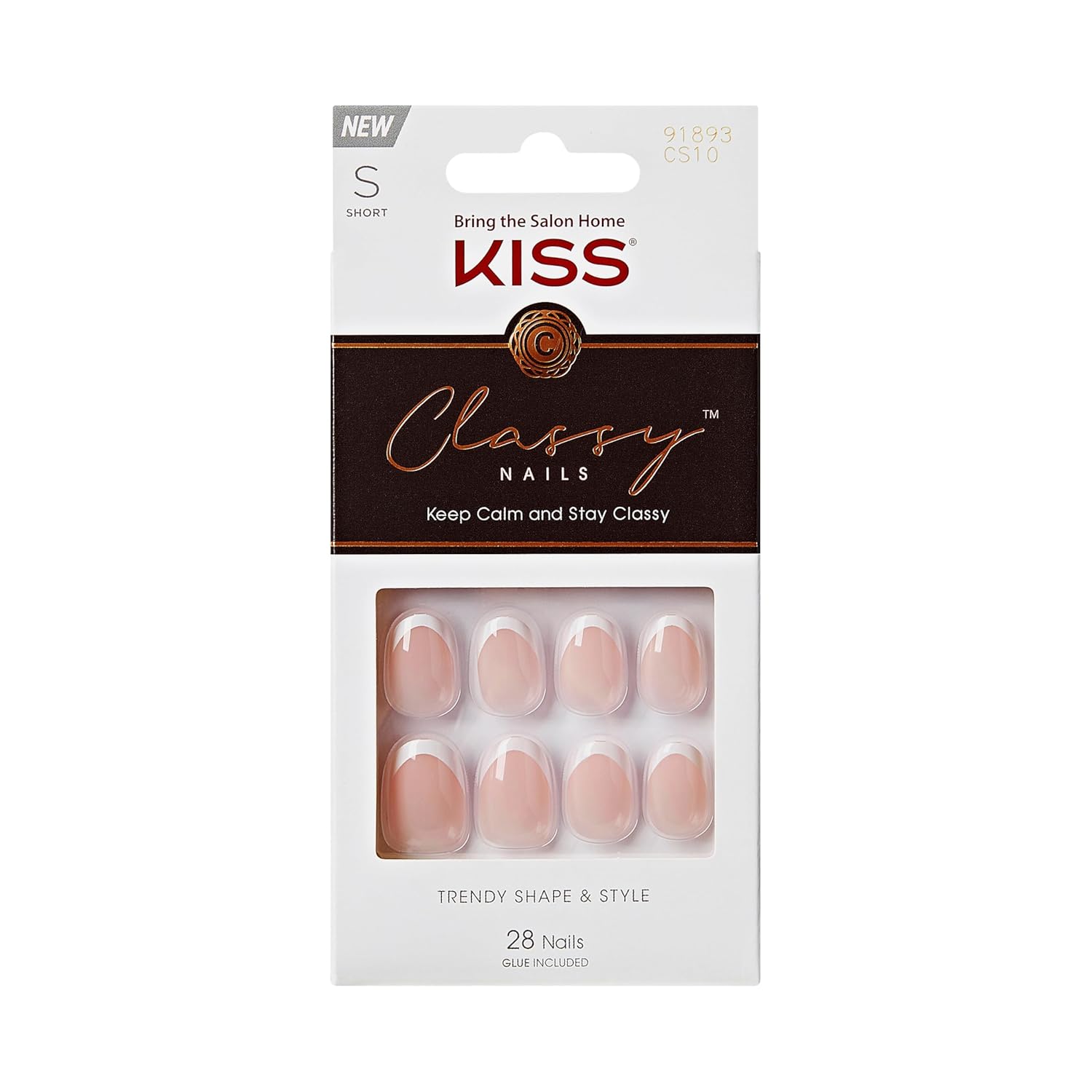 KISS Classy, Press On Nails, Nail glue included, 'Exclusive Only', Light White, Short Size, Oval Shape, Includes 28 Nails, 2g glue, 1 Manicure Stick, 1 Mini File