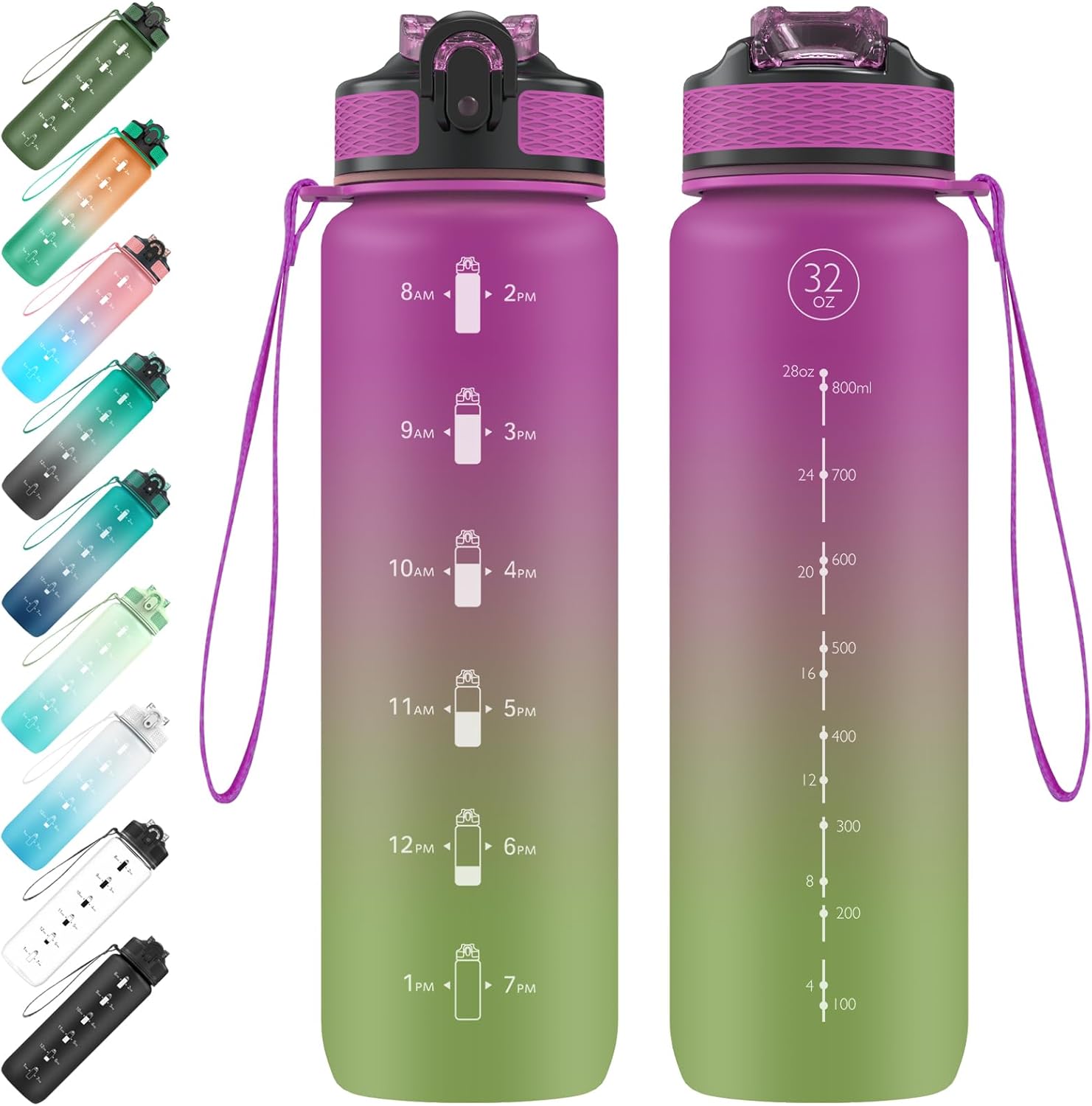 EYQ Water Bottle 1L / 500ML, 16oz / 32oz Leak-Proof Motivational Sports Drinks Bottle with Time Marker, Tritan BPA-Free, Drinking Waterbottles for Fitness, School, Gym, Outdoor Sports