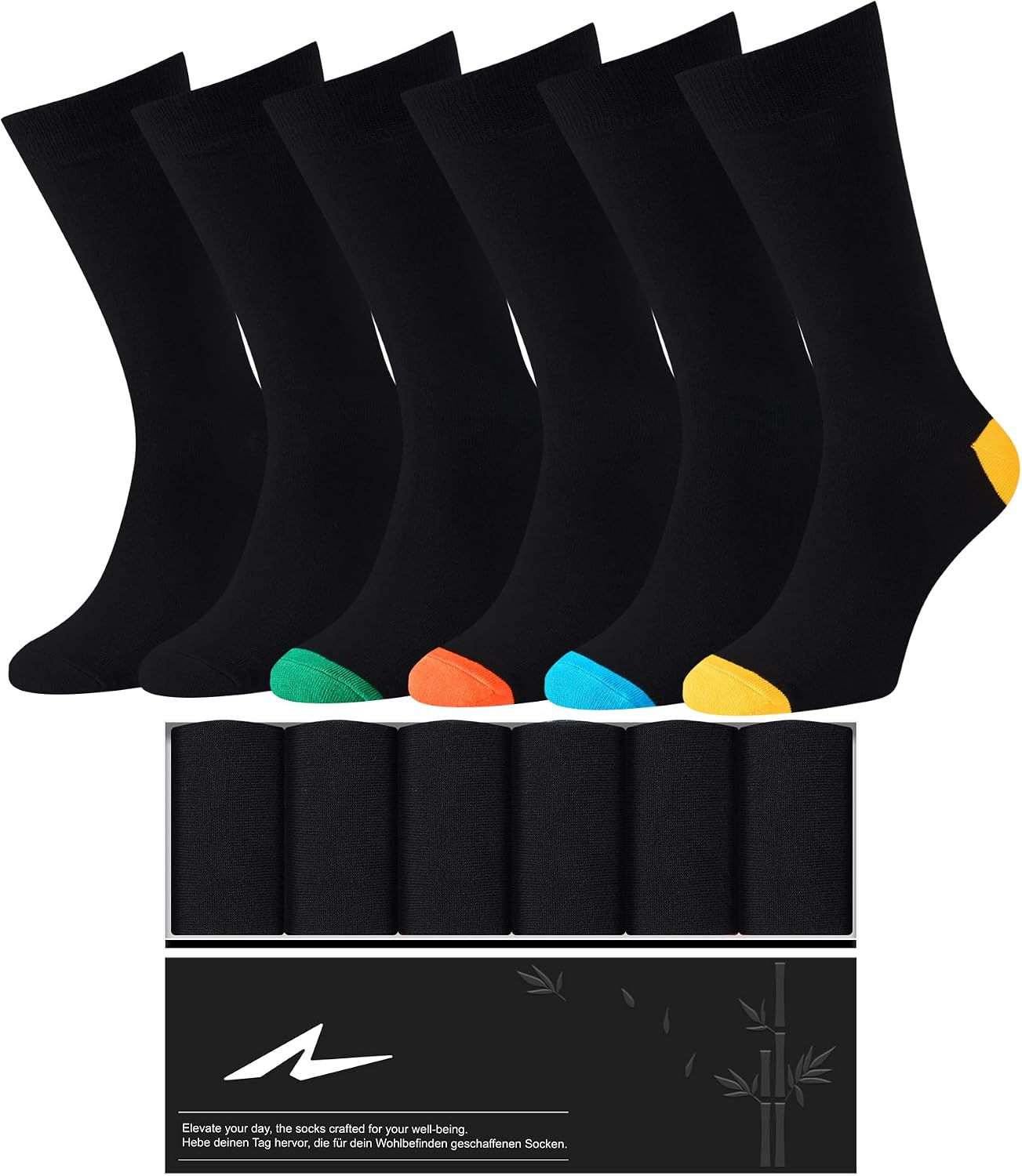 Niorasen Men's Bamboo Rayon Dress Socks, 6 Pairs, Mid Calf