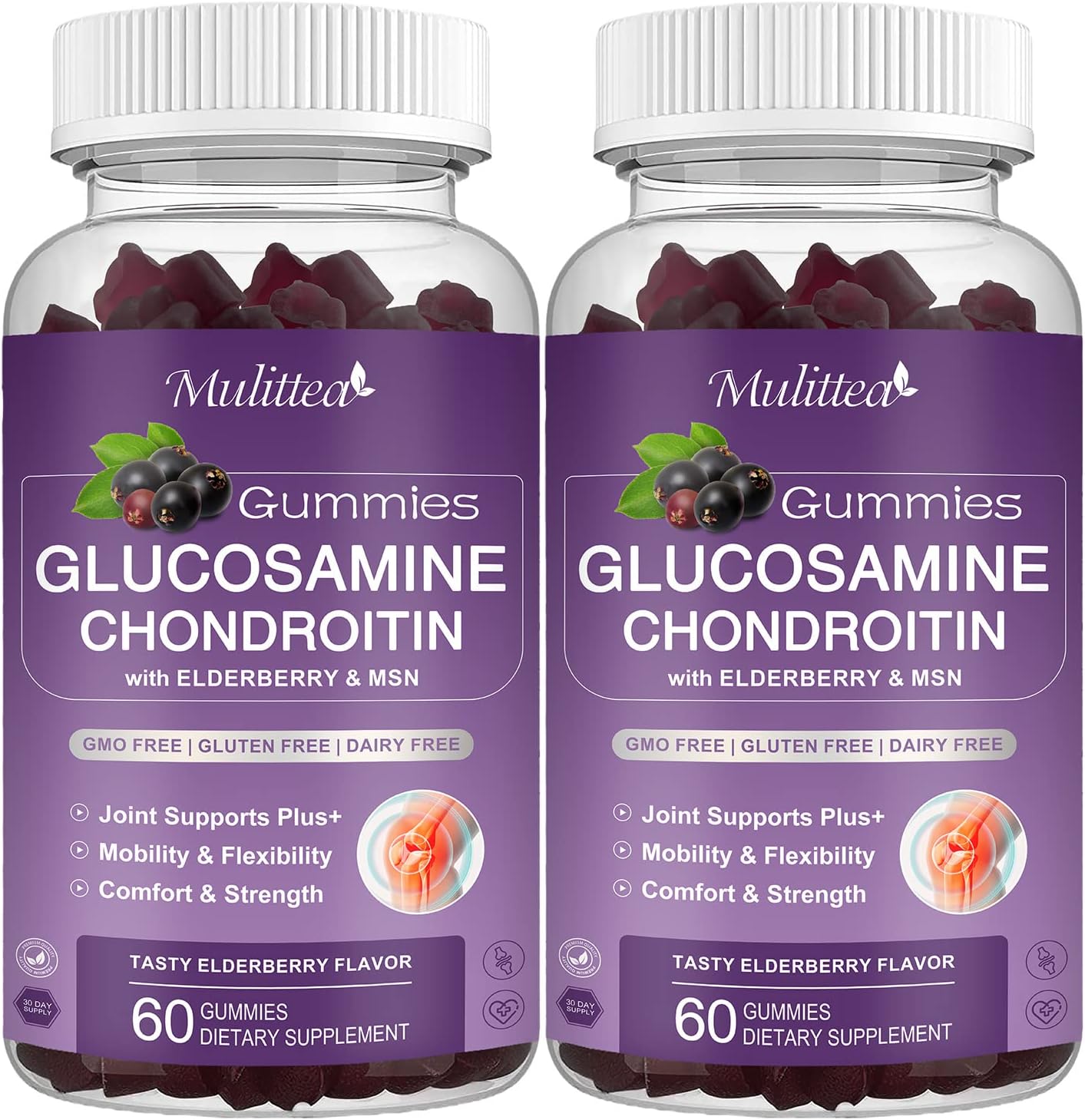 Glucosamine Chondroitin Gummies - Extra Strength Joint Support Supplement with MSM & Elderberry for Natural Joint, Antioxidant Immune Support for Adults, Men & Women-(2 Pack)