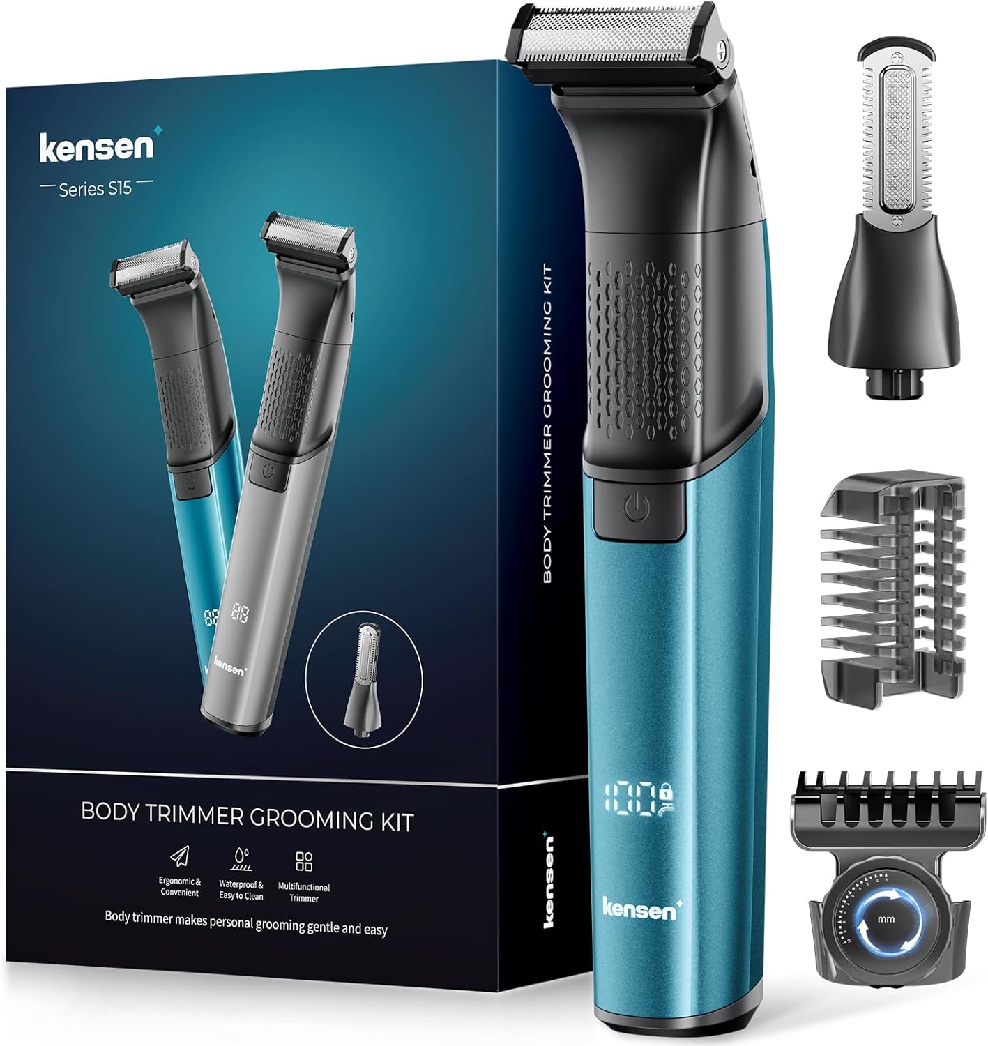 Kensen 2in1 Manscape Intimate 3.0 Body Hair Trimmer Men, Safe Cordless Mens Body Shaver for Pube, Waterproof Pubic Groin Hair Shaver for Men/Women, Mens Grooming Kits for Pubic Hair/50 Times Usage