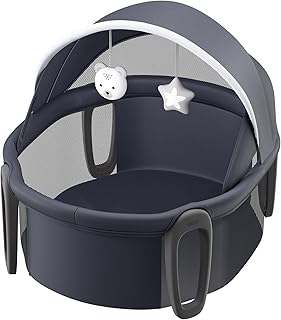 VEVOR Portable Baby Bassinet, On-The-Go Baby Dome with Canopy & Developmental Toys, Quick-Folding Travel Crib, Lightweight Baby Cradle Infant Bed for Indoors/Outdoors, Suitable for 0-6 Months Newborns