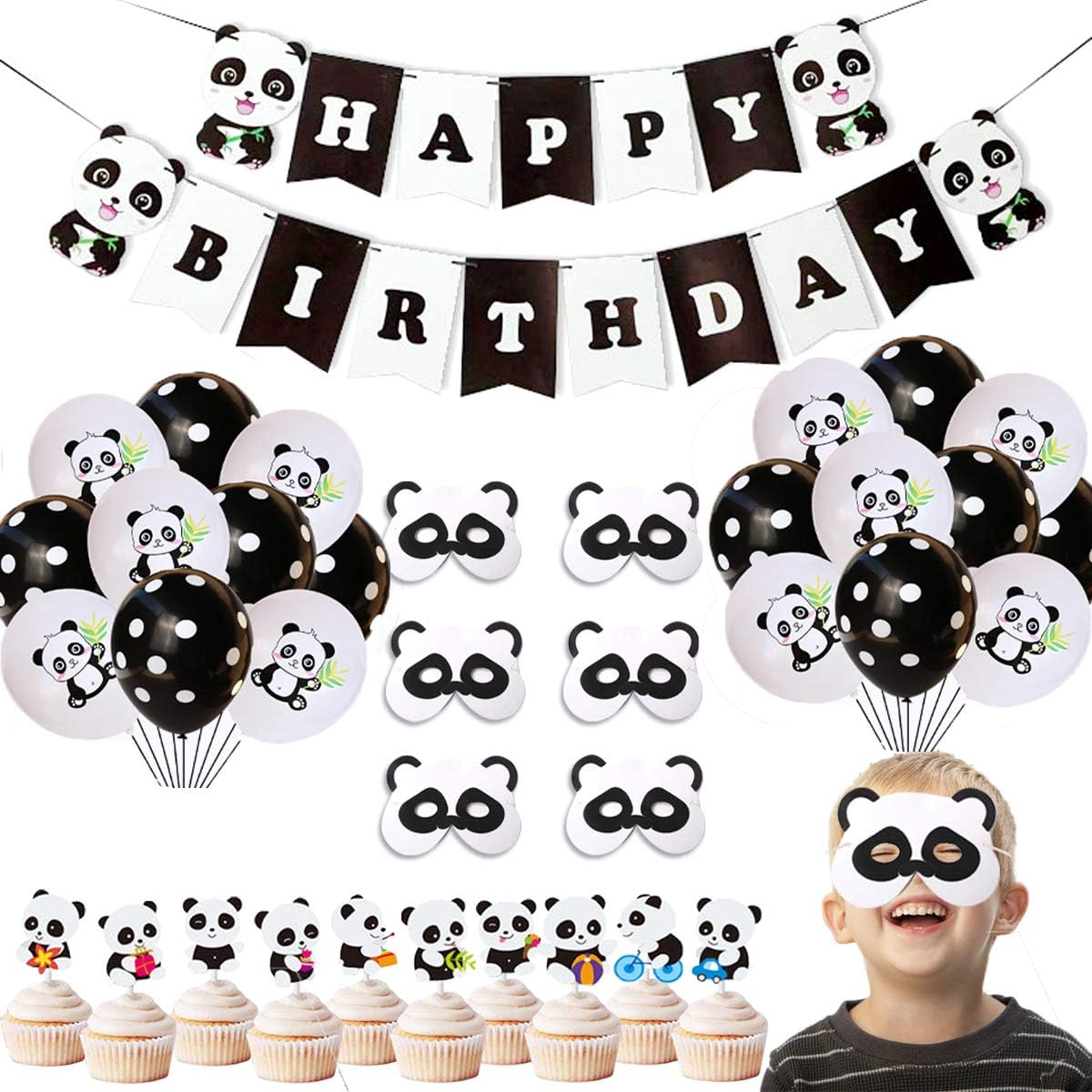 YuChiSX Panda Birthday Decorations for Kids, Cute Panda Party Balloons, Panda Party Supplies Kit with Happy Birthday Banner Panda Balloons for Boys Girls Panda Theme Birthday Party Baby Shower Favor
