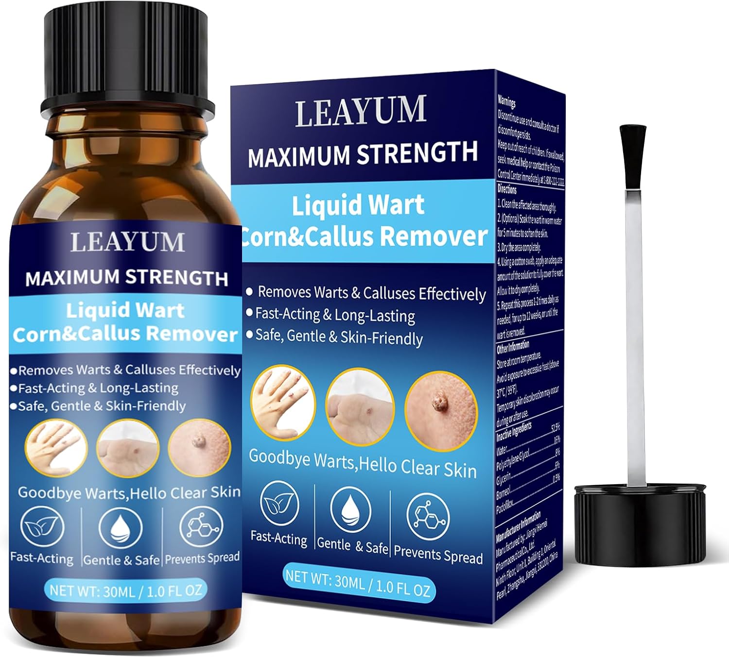 Wart Remover Fast-Acting 17% Salicylic Acid Freeze Off Treatment for Flat, Plantar, Calluses Maximum Strength Wart Removal Kit for Men & Women (30ML)