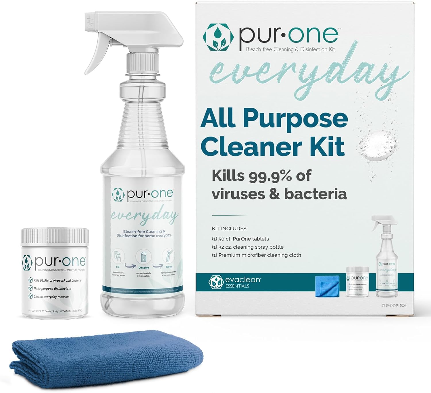 Everyday Home Kit- All Purpose Cleaner and Disinfectant Spray - 1 Tablet Eliminates Germs & Bacteria on Hard Surfaces, Removes Mold & Controls Odors, Bleach-Free, Makes 50x32oz Bottles