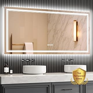 60x36 Inch Lighted Bathroom Mirror, Anti-Fog, Dimmable, 3 Colors Front and Backlit LED Bathroom Mirror, Insert-Light Pattern, Brighter, Clearer Bathroom Mirror with Lights, ETL Listed