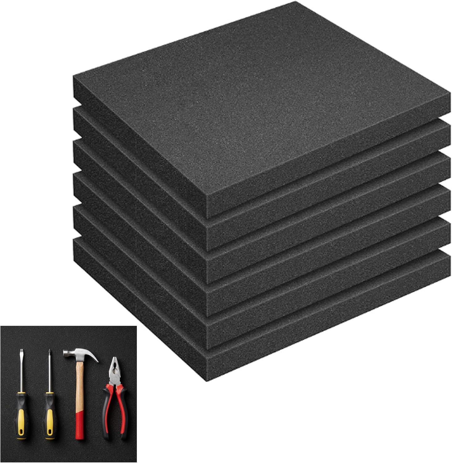 6 Pack Polyurethane Foam Sheet: 40.5 x 30.5 x 4cm High-Density Tool Foam | Cuttable Tool Box Foam Inserts for Organising Toolboxes Camera Cases Flight Cases and Equipment Storage