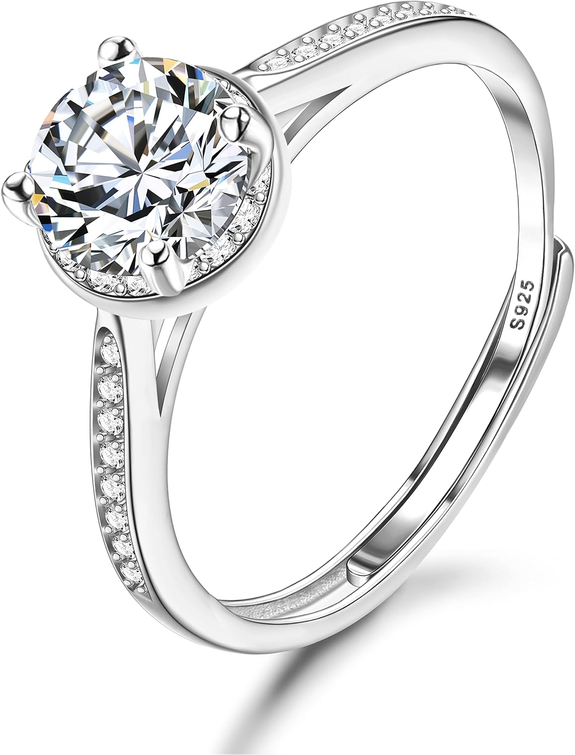 JeweBella 925 Sterling Silver Rings for Women Girls Cubic Zirconia Adjustable Thumb Ring Promise Wedding Engagement Rings Eternity Ring Anniversary Jewellery Gifts