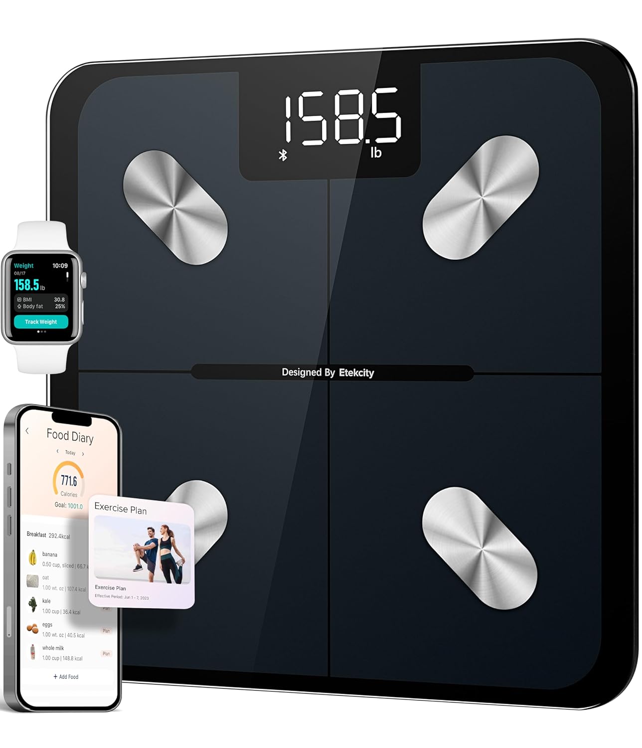 Etekcity Scales for Body Weight, 0.05lb Bathroom Digital Weighing Scales for BMI, Fat, Muscle Mass, Smart Body Composition Monitor with App& Bluetooth, 400lb/180kg