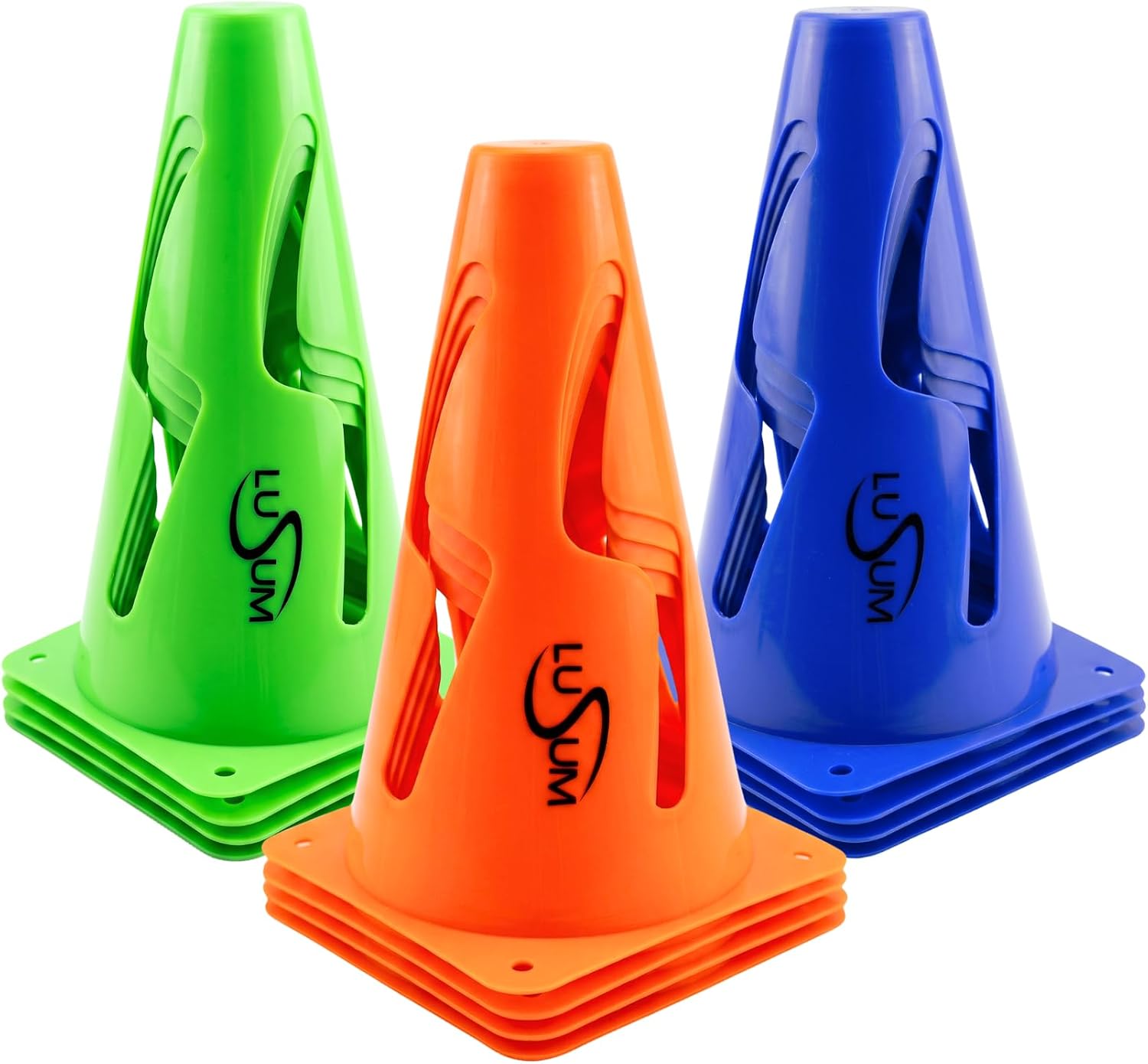 Lusum 9 Inch Football Training Safety Marker Cones 12-Pack - Flexible Traffic Cones - Collapsible for Kids Sports Drills - Kid Sport/Football Training Equipment