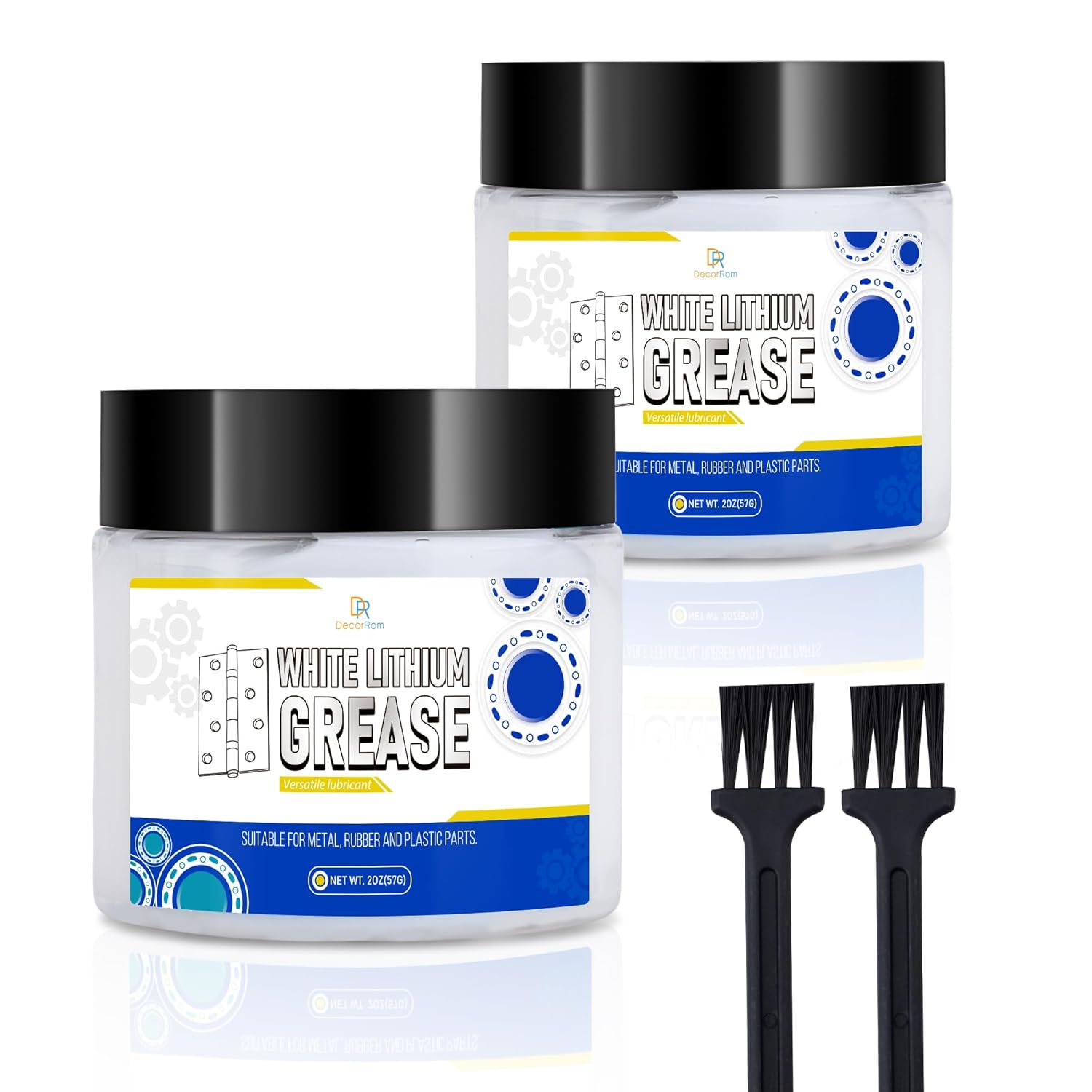 White Lithium Grease 114g - Multi-Purpose High Temperature Lubricant for Automotive, Marine, Industrial & Household Use - Ideal for Bearings, Chains, Gears, Hinges, Sliding Tracks - Includes Brush