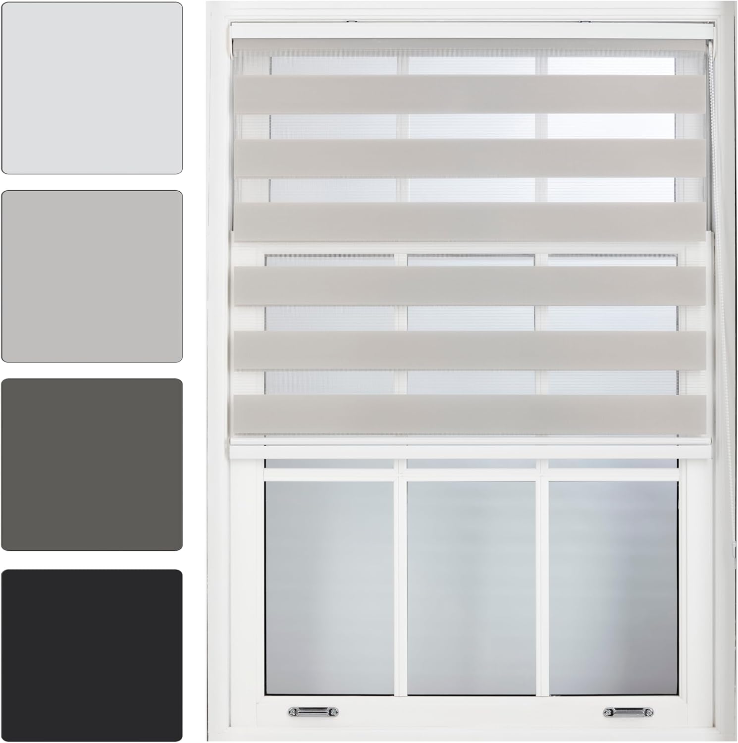 FURNISHED Day and Night Roller Blinds - Zebra Blind Dim or Translucent Vision Roller Shades for Windows and Doors - Dual Layer Fabric, Grey, 115W x 165H cm