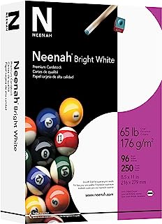 Neenah Premium Cardstock, 8.5" x 11", 65 lb/176 gsm, Bright White, 250 Sheets (91904)