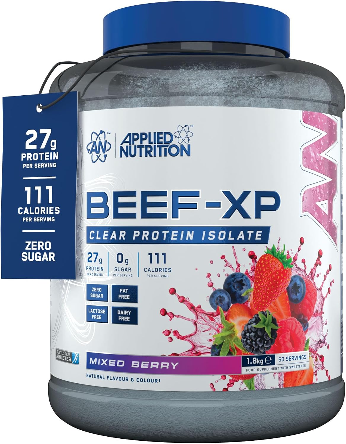 Applied Nutrition Beef-XP Clear Beef Protein Isolate - Mixed Berry | 27g Protein per Serving, Hydrolysed Beef Protein Isolate, Dairy & Lactose Free, Zero Sugar, Low Fat - (1.8kg - 60 Servings)