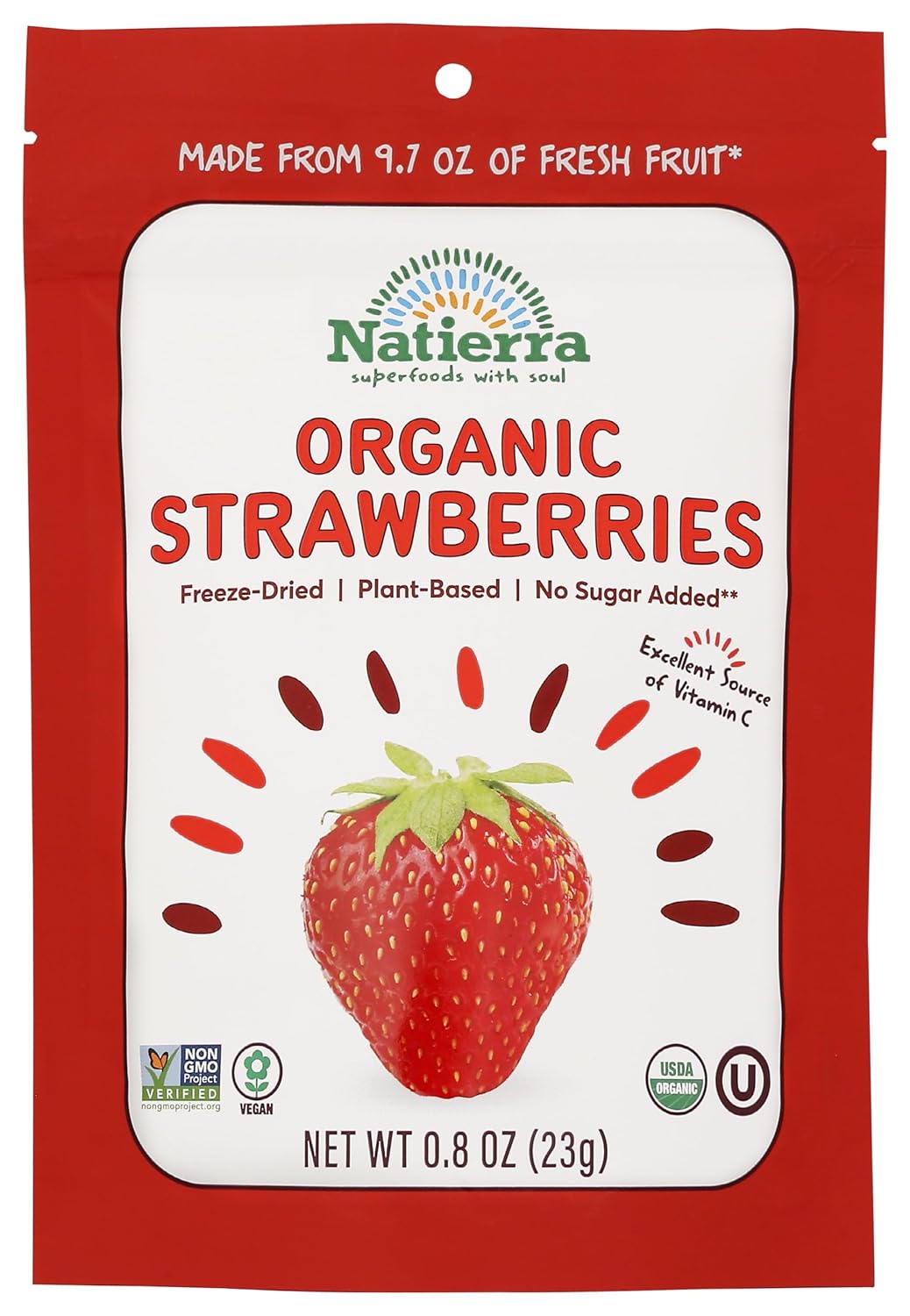 NATIERRA Organic Freeze Dried Srawberries, 0.8 OZ