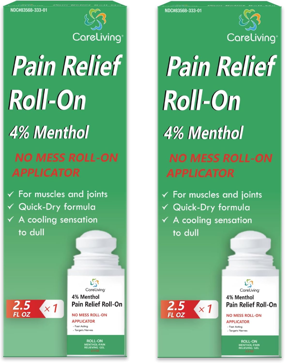 Roll On Pain Relief for Knee, Neck, Joint, Shoulder, Arthritis Pain Reliever, Sore Muscle Relief, Roll On Menthol Gel 2.5 Fl Oz (Pack of 2)