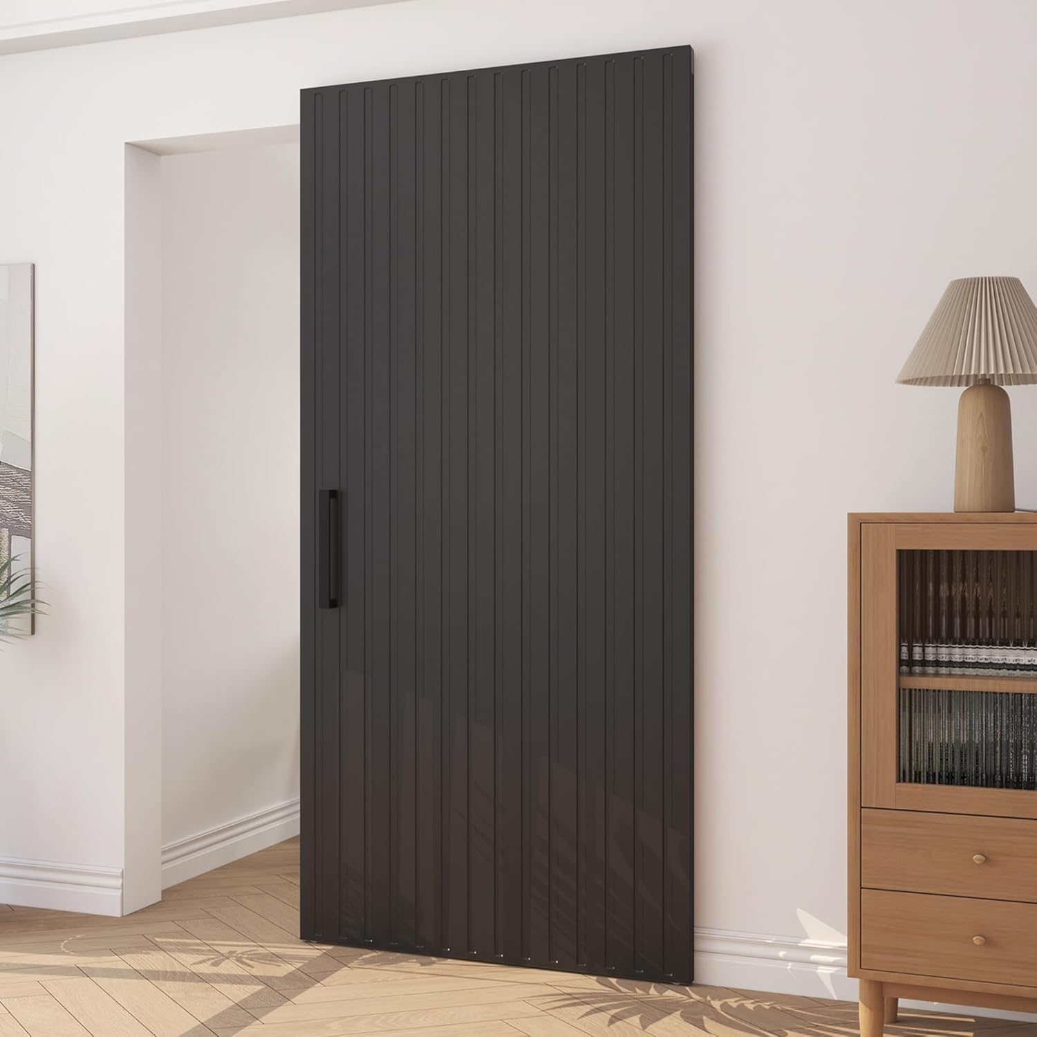 JUBEST 40"x86" Concealed Sliding Barn Door with Soft Close Hardware Kit, Black Hidden Door for Opening 32"-36"x84", Waterproof and Modern, Smooth Sliding, for Interior Using, Widely Used