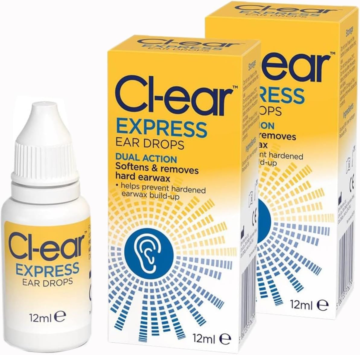 Cl-ear Express Ear Drops - Dual Action Ear Wax Removal, Softens and Breaks Up Hardened Ear Wax, Easy Squeeze Dropper, Reduces The Need for Syringing - Audiologist Recommended - 24 ml (2 Pack)