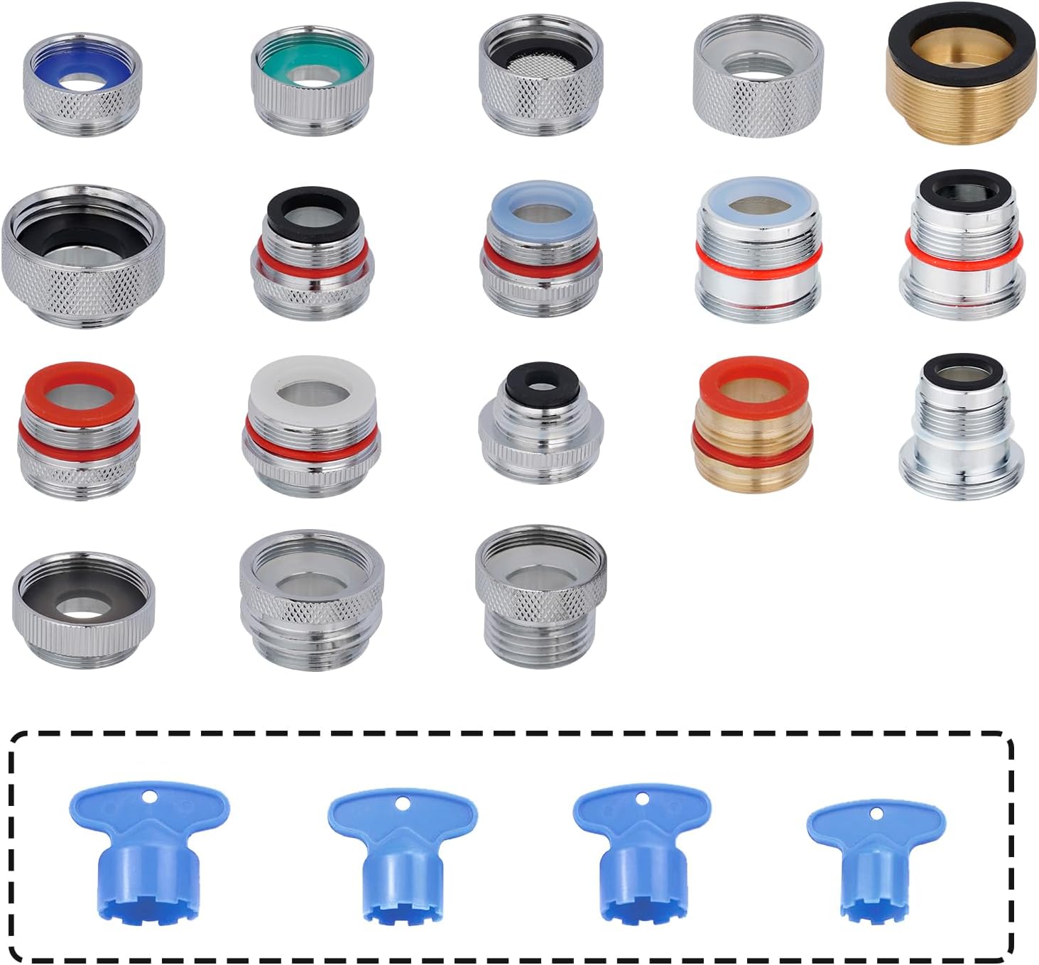 18pcs Faucet Adapter Kit, Brass Faucet Aerator Adapter Set Male Female | Sink Faucet Adapter Converter to Garden Hose, Standard Hose in RV, Apply on Both Removable and Insert Aerator