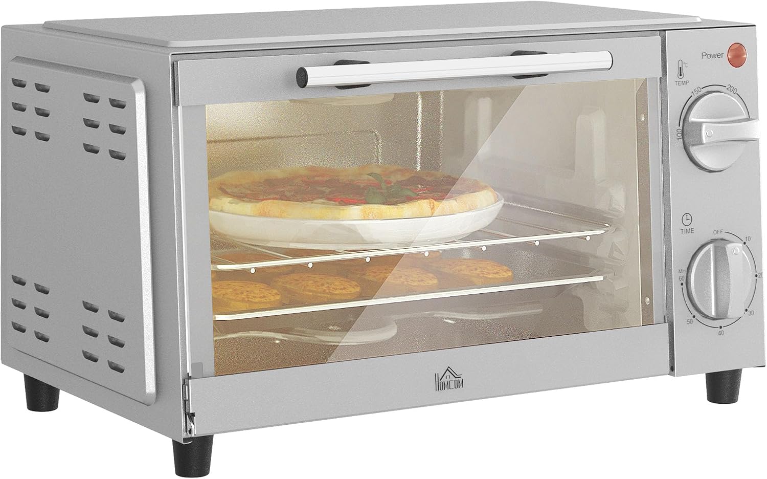 HOMCOM Mini Oven 9L Toaster Oven with Adjustable Temperature 750W Silver