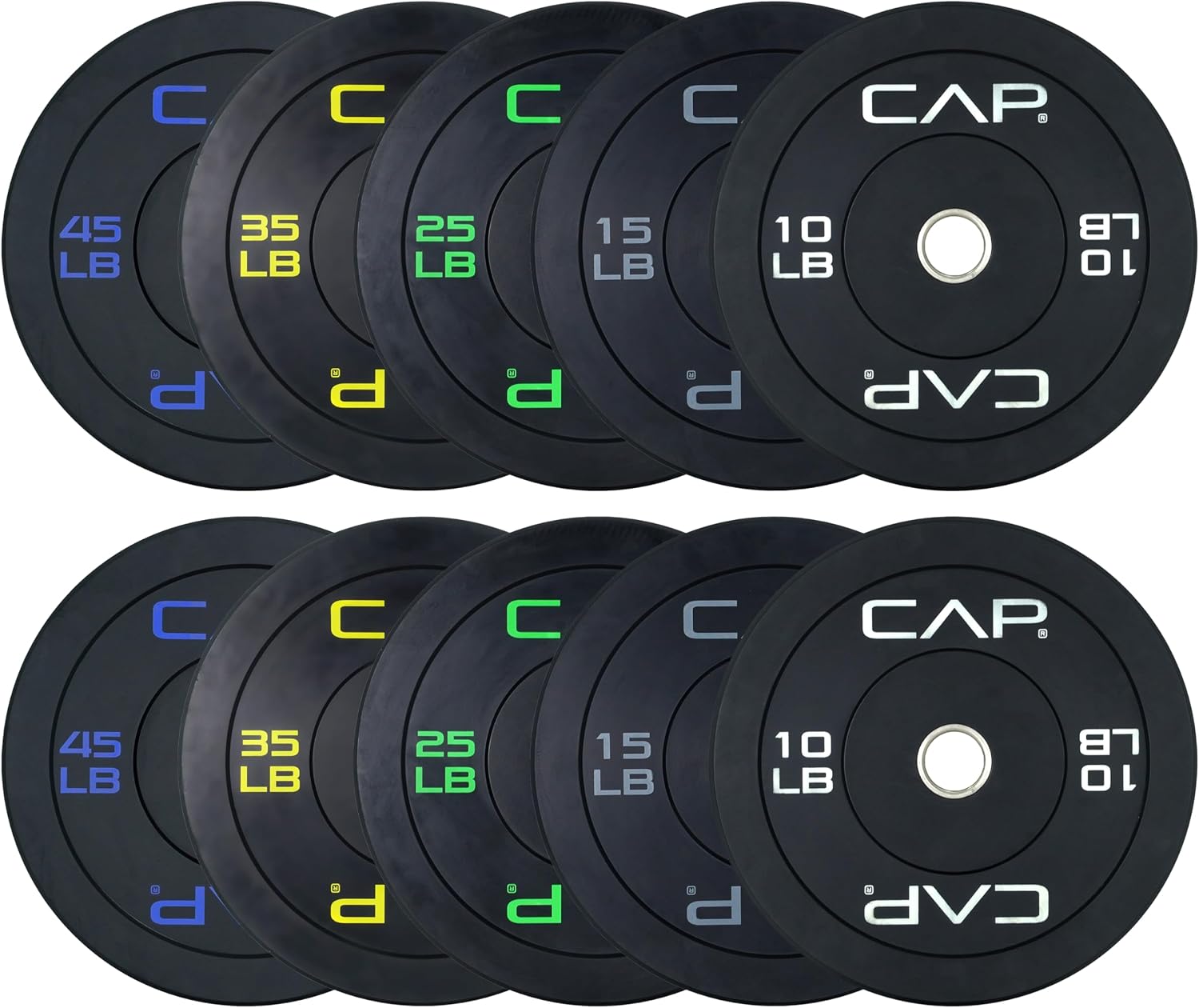 CAP 2-inch Olympic Bumper Plate Weight Set | 100-370 lbs | Multiple Colors | Storage Rack Optional