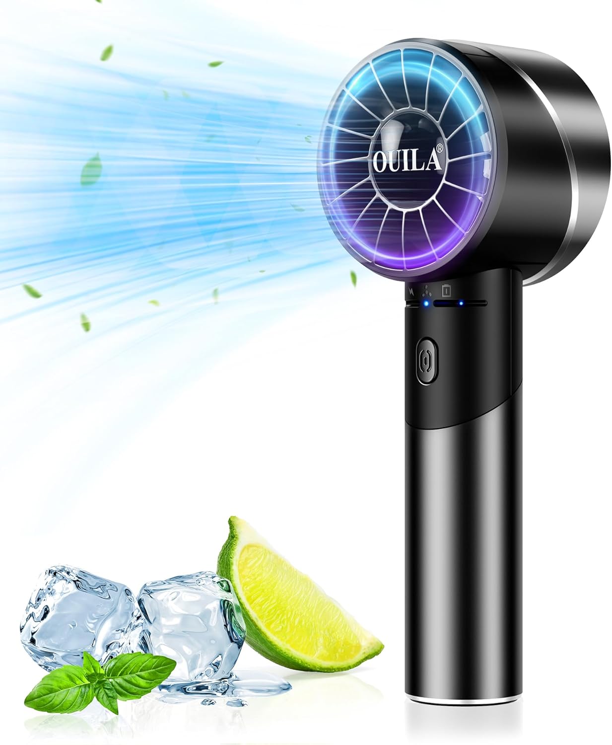 OUILA Handheld Fan, Mini Portable Fan USB Rechargeable Fan with 4 Speeds, Powerful Hand Fan for Travel Camping Home Office-Black, FS0001-0229