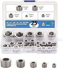 25Pcs 304 Stainless Steel Pipe Plug Fittings Assortment Kit,5 Sizes 1/8" 1/4" 3/8" 1/2" 3/4" NPT Male Internal Hex Thread Socket Pipe Plug Set