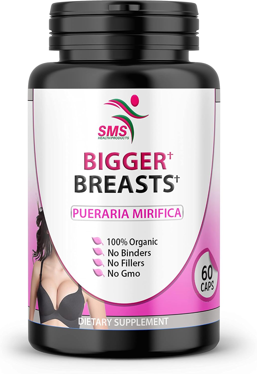 Bigger Breasts by SMS Pueraria Mirifica Supplement 500mg Root Extract Powder Veggie Capsules Promotes Women's Health, Organic Natural Herbal 60 Capsules