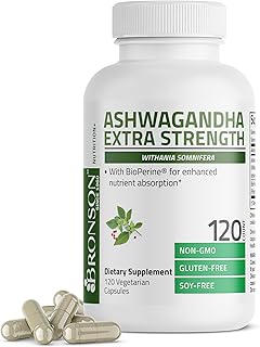 Bronson Ashwagandha Extra Strength Stress & Mood Support with BioPerine - Non GMO Formula, 120 Vegetarian Capsules
