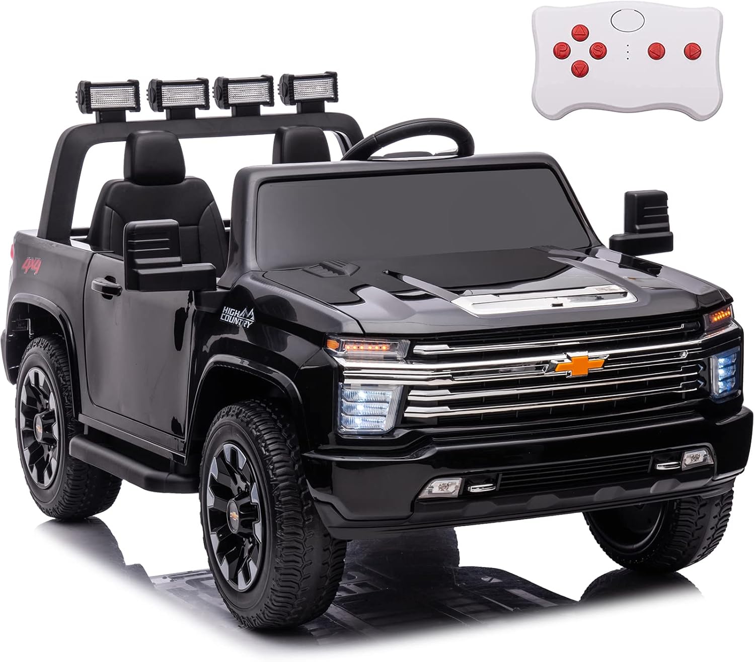 NEWQIDA 2 Seater Licensed Chevrolet Silverado HD Pickup Truck 24v 7ah Battery Powered Ride On Toys with Remote Control 4WD Kids Electric Car Ride on Truck for Boys Girls, EVA Tires, Music, Black