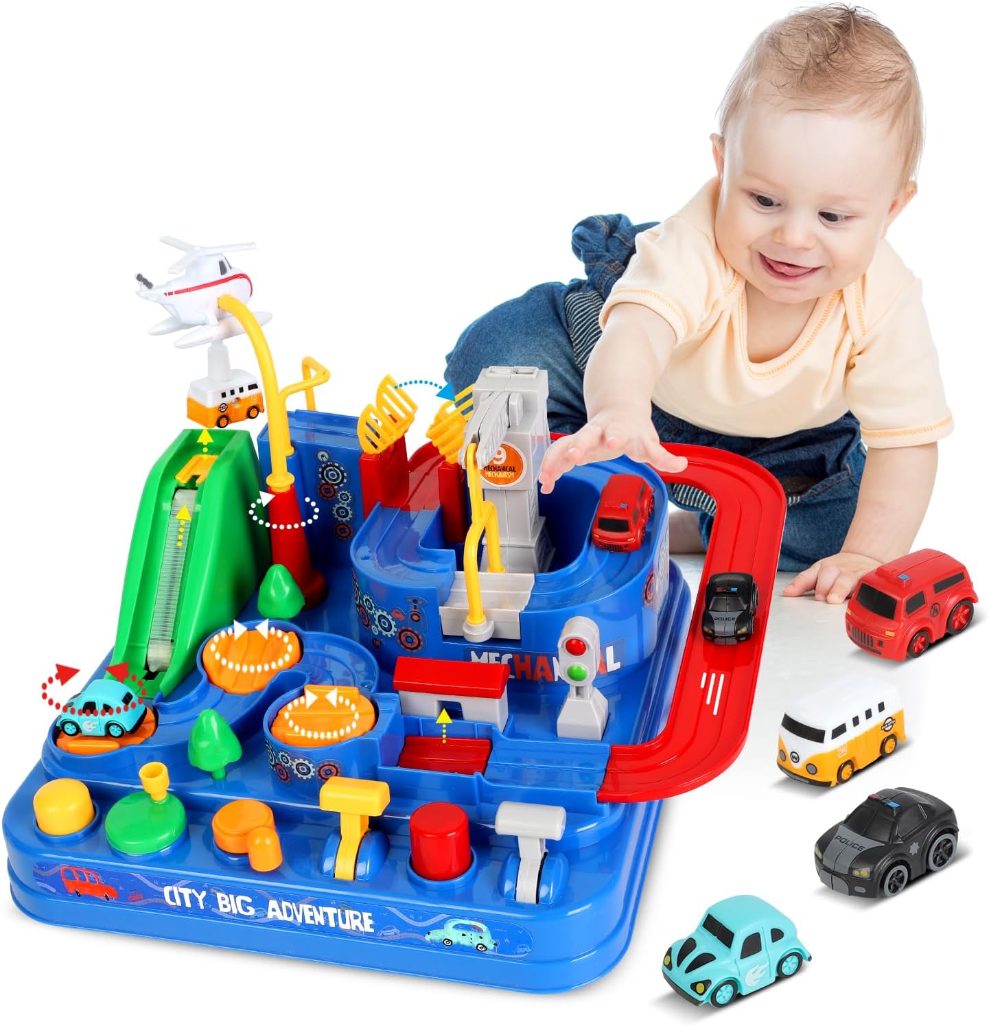 TODARRUN Cars Race Track Toys for Kids 3 4 5 6 7 8 Year Old Boys Girls Gifts,Car Adventure City Rescue Preschool Educational Toys, Vehicle Puzzle Car Track Playsets
