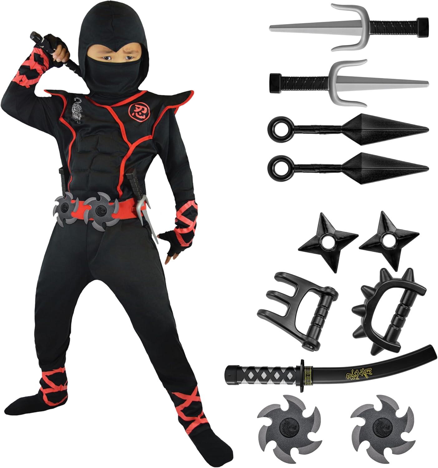 Spooktacular Creations Halloween Ninja Costume, Ninja Outfit Set for Kids, Halloween Costumes for Boys Dress Up Party
