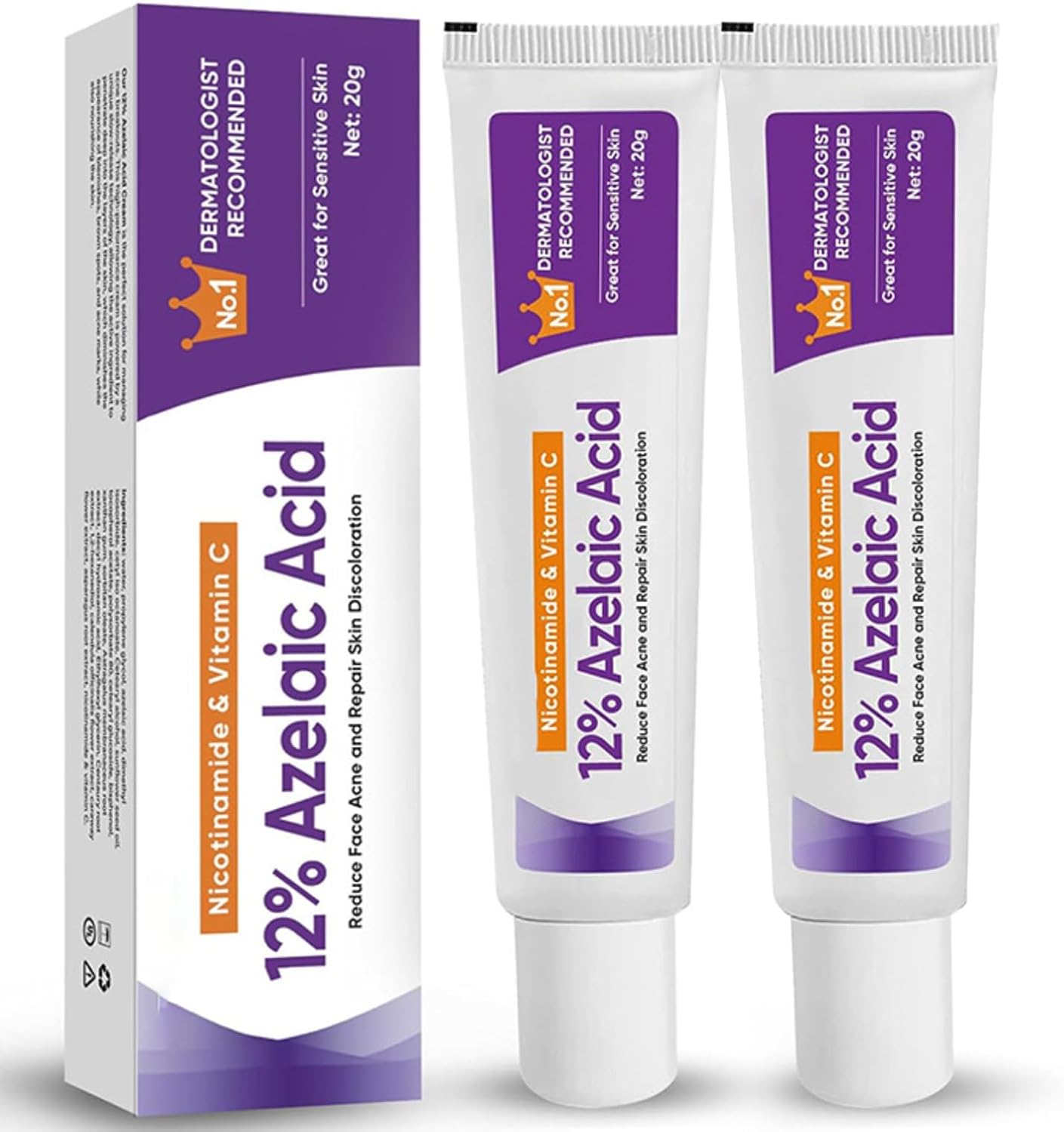 XdealCozyxc 2 Pcs Azelaic Acid Serum, 12% Azelaic Acid Cream Face Skin Care Pigmentation Treatment for All Skin Types