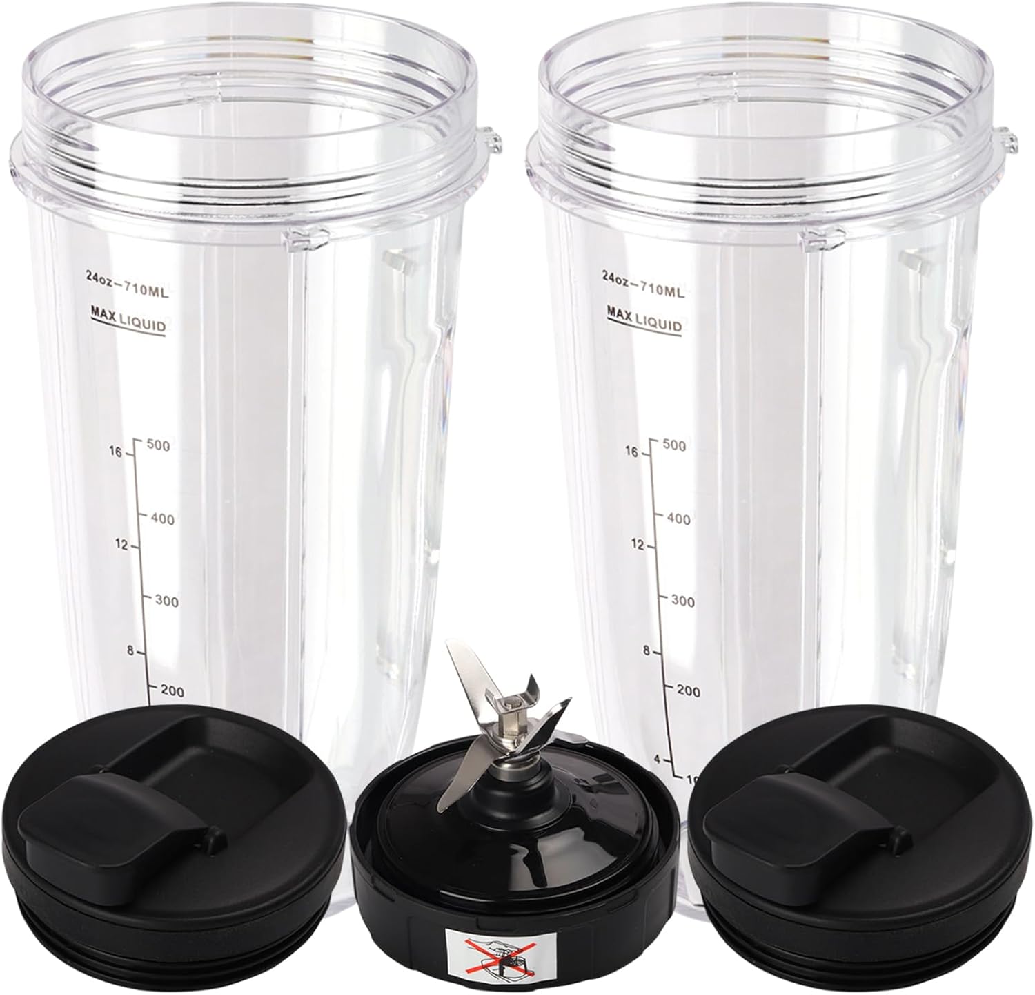 5 Pieces Blender Replacement Parts, 2X 710ml Cups & 1x Blade & 2X Spout Lids Compatible with Nutri Ninja Blender Auto iQ BL480 BL482 BL642 BL682 NN102