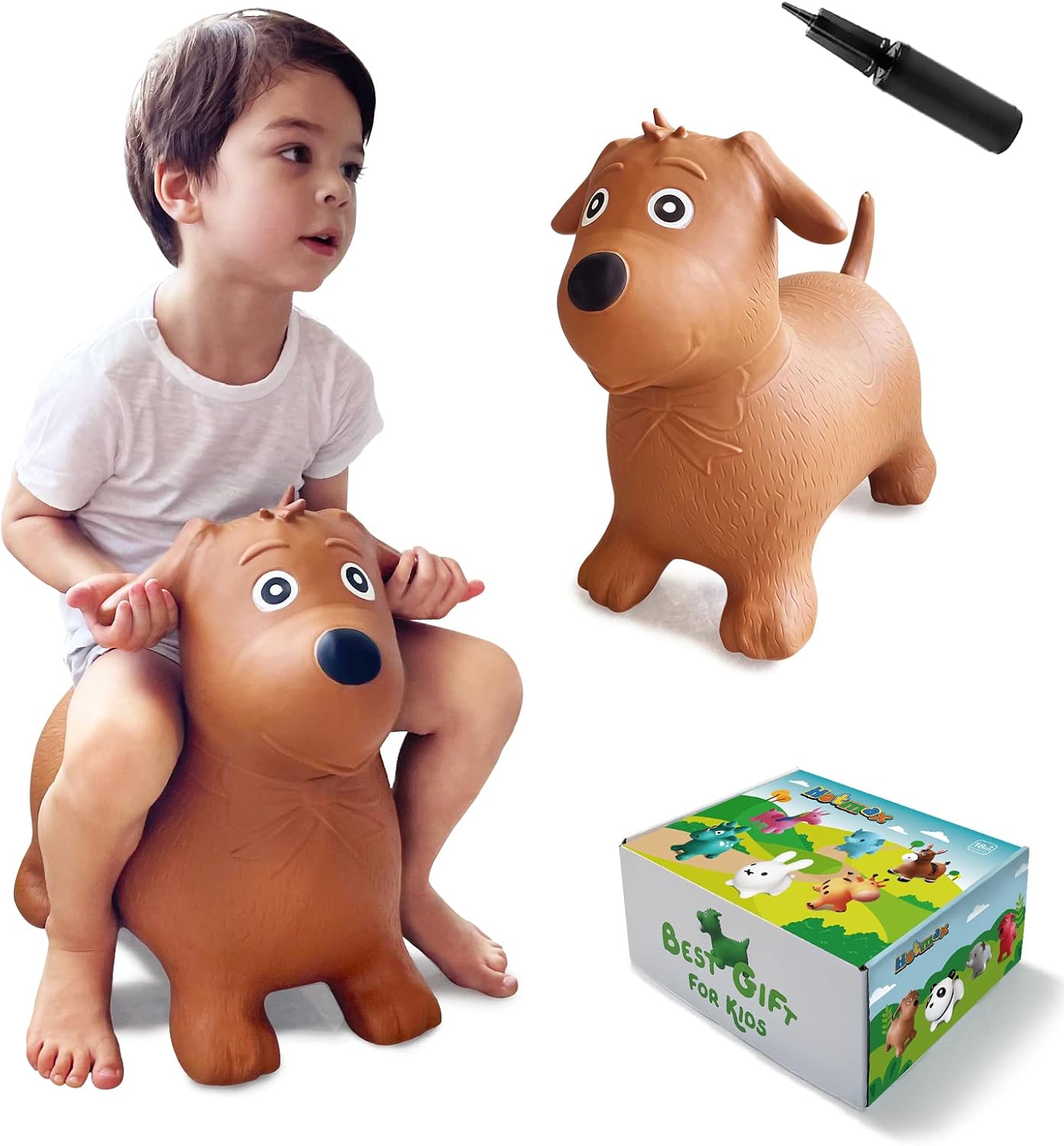 HotMax Bouncy Horse, Inflatable Bouncing Animals Hopper for Toddlers or Kids, Ride on Rubber Jumping Toys for Boy or Girl Birthday Gift (Brown Dog)