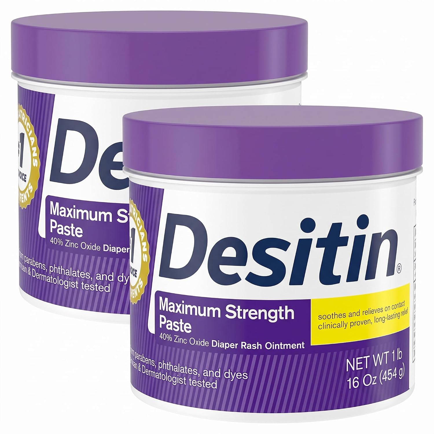 Desitin Maximum Strength Diaper Rash Cream, 40% Zinc Oxide | Treatment & Prevention | Hypoallergenic | Paraben-Free | 16 oz Pack of 2