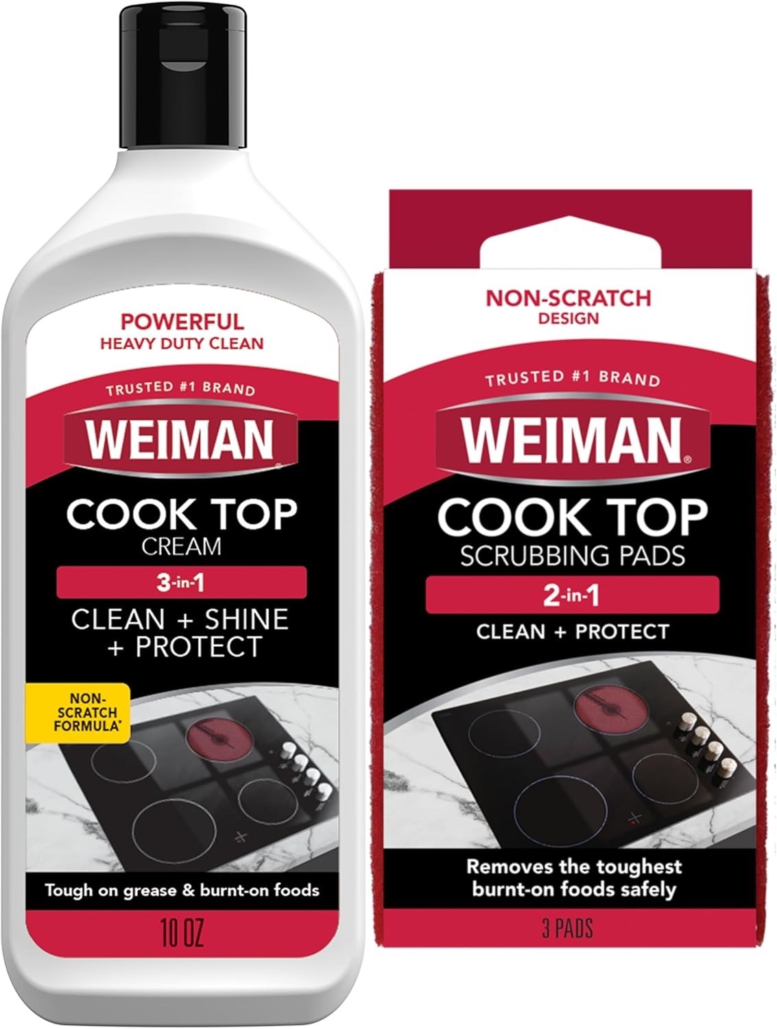 Weiman Ceramic and Glass Cooktop Cleaner - Heavy Duty Cleaner and Polish - 283g - 3 Scrubbing Pads