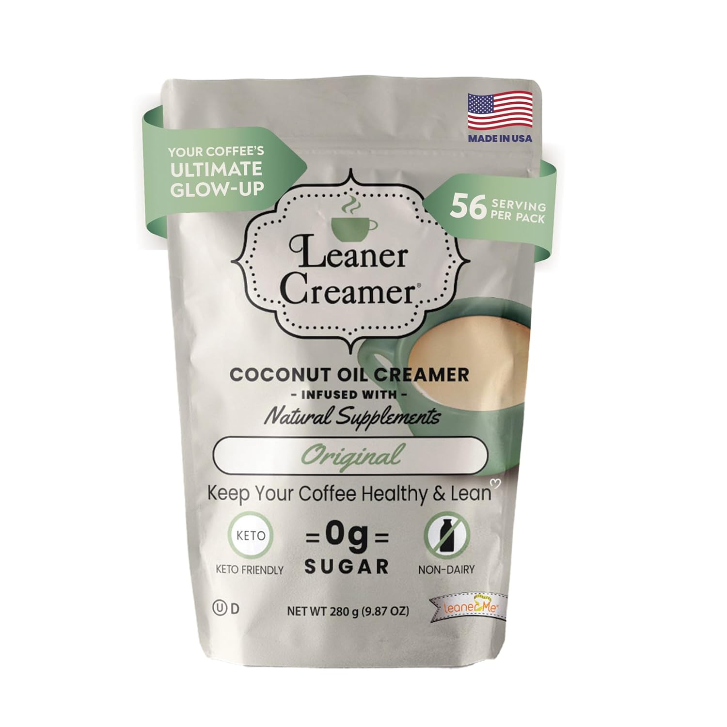 Leaner Coffee Creamer Coconut Oil Creamer, 280 Refill Pouch