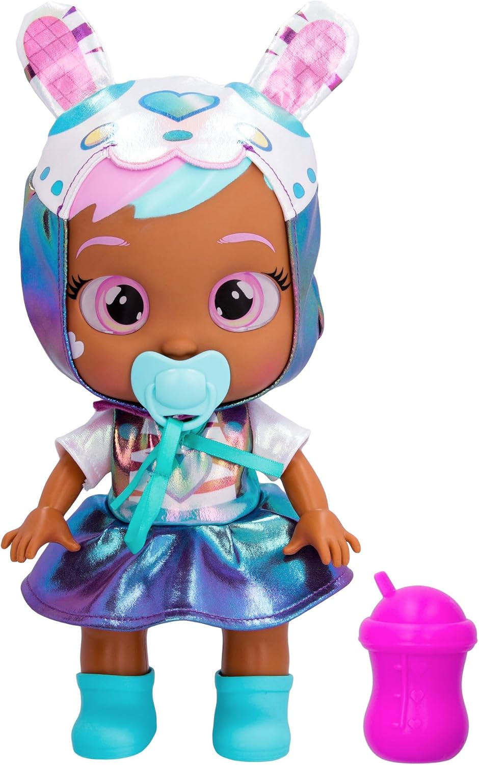 Cry Babies Stars Lilly -12" Baby Doll | Blue and White Shiny Iridescent Dress with Cat Themed Hoodie, for Girls and Kids 18M and Up