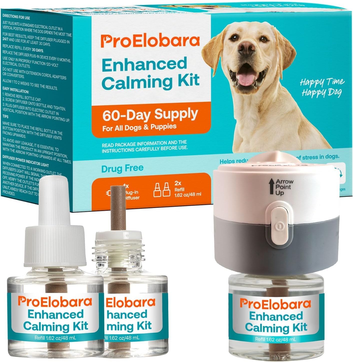 ProElobara Dog Calming Anxiety Relief Diffuser: Comfort Dog Pheromone Calming Plug Diffuser - Effective Anxiety Relief for Dogs - 62 Day Supply