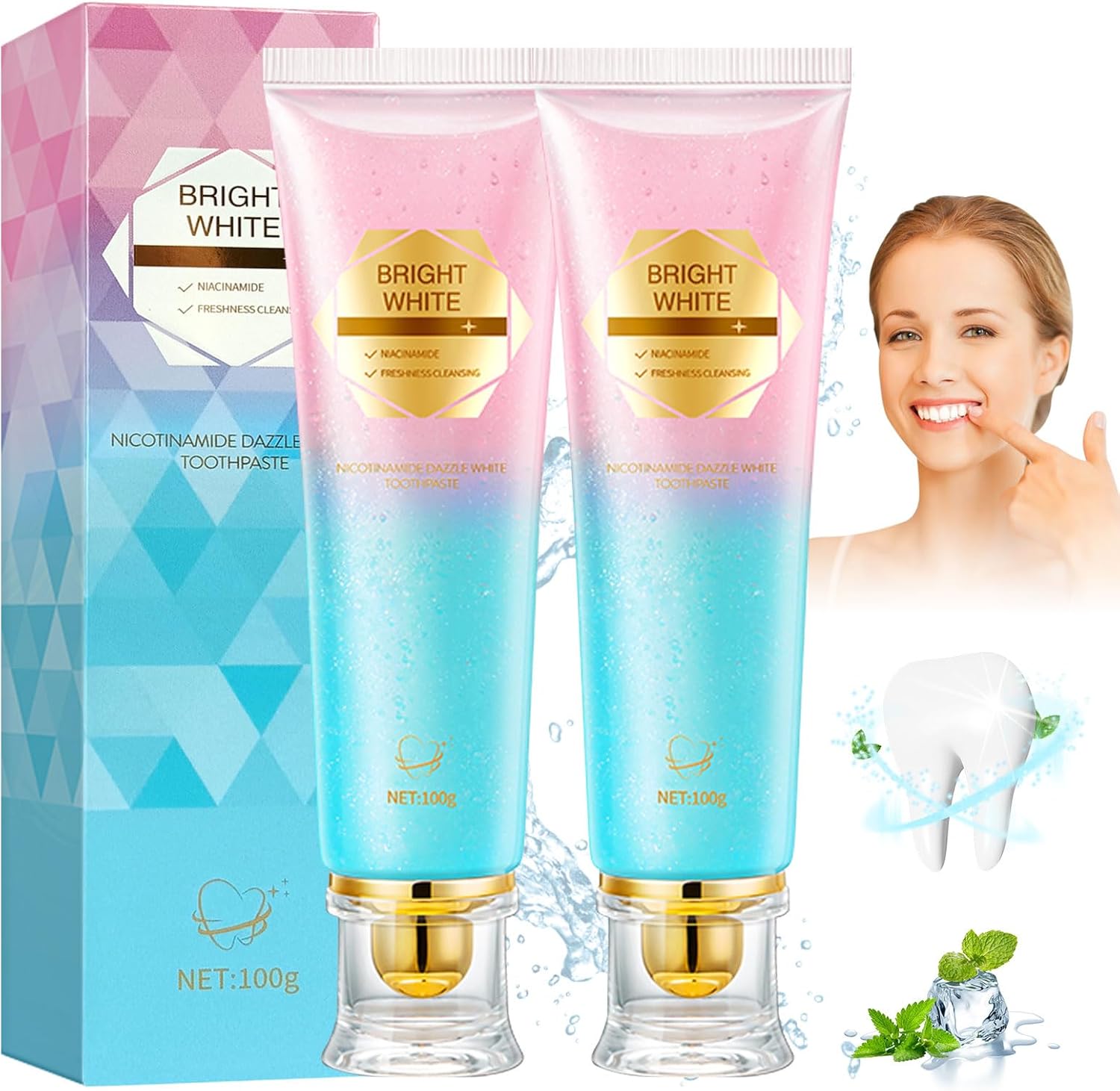 Audasi 2PCS Nicotinamide Whitening Toothpaste, Niacinamide Intensive Whitening Toothpaste with Natural Gentle Care Deep Stain Removal for Improves Gum Health Protect and Bright Teeth