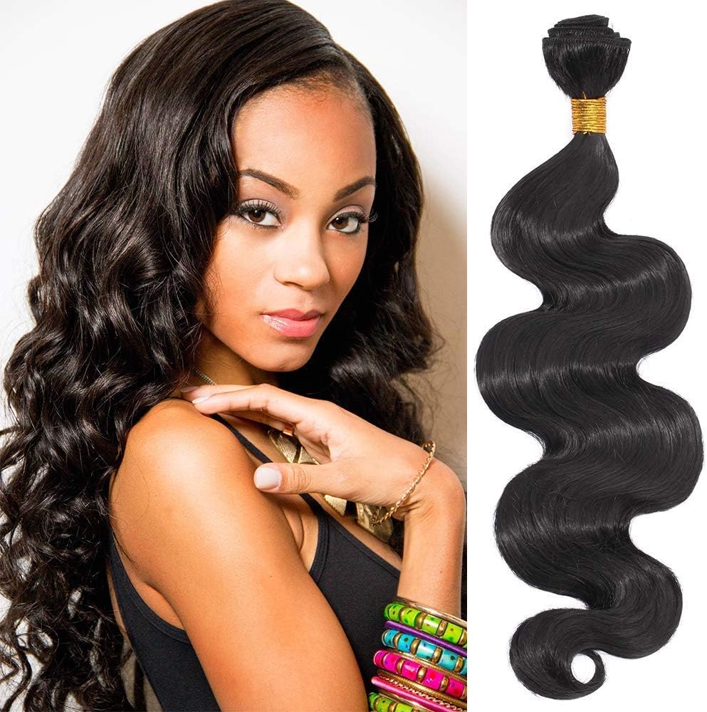 16" Inch One Bundle Weave Hair Bundles Crochet Hair Extensions Body Wave Bundles Curly Synthetic Hairpiece For Women Ladies - Natural Black