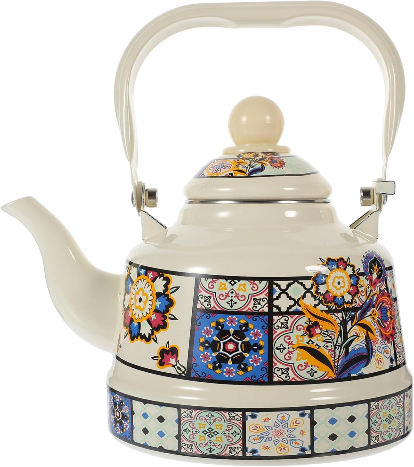 Kichvoe Thickened Enamel Kettle Stovetop Tea Kettle with Handle Vintage Design Even Heat Distribution Suitable for Induction Open Flame Easy to Clean Elegant Kitchen Accessory